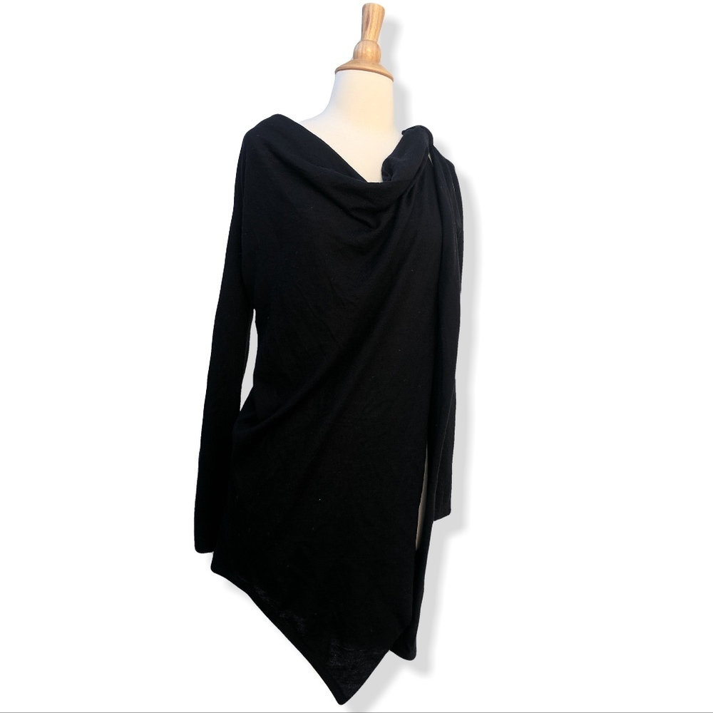 Long black asymmetrical sweater